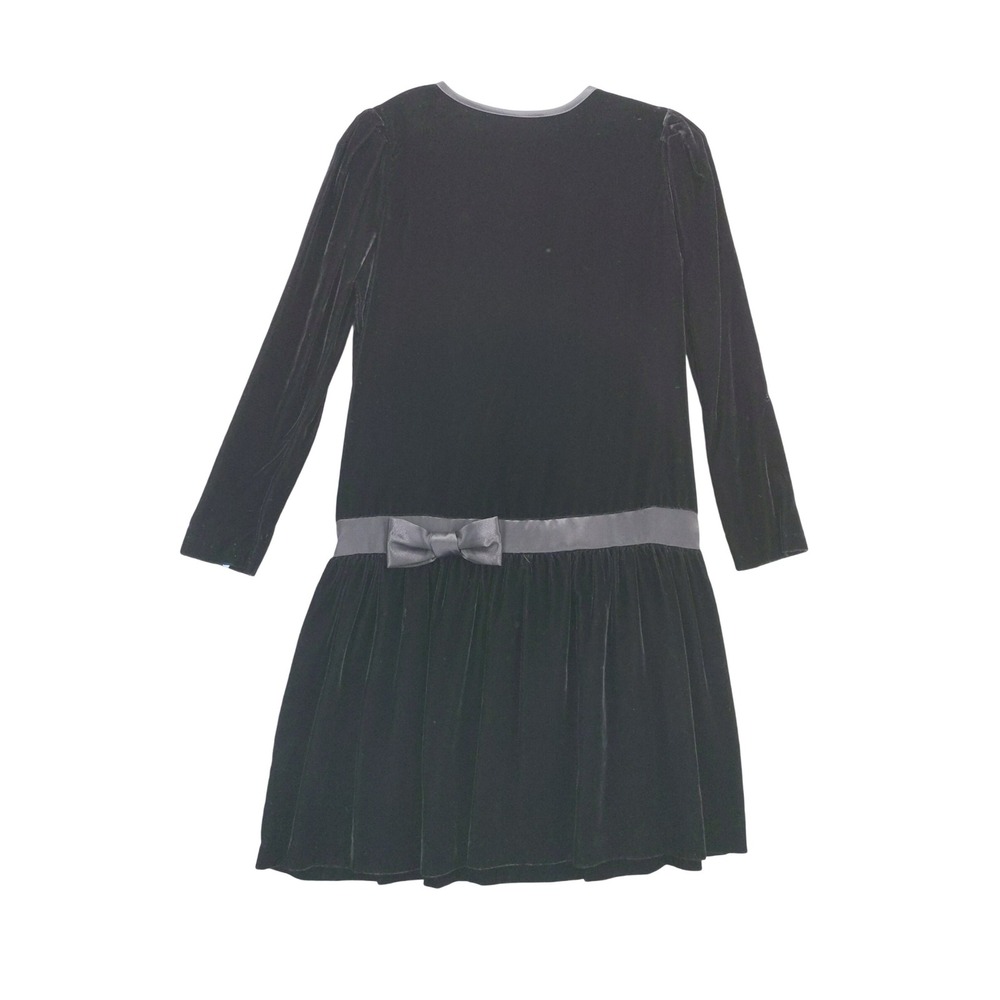 vtg San Remo Velvet Dress Drop‎ Waist Long Sleeve Black Size 7/8 Goth Emo